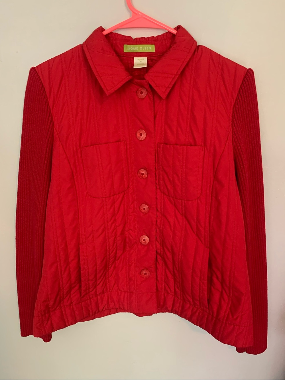 Sigrid Olsen Red Quilted Button-Front Jacket, Size Medium Petite